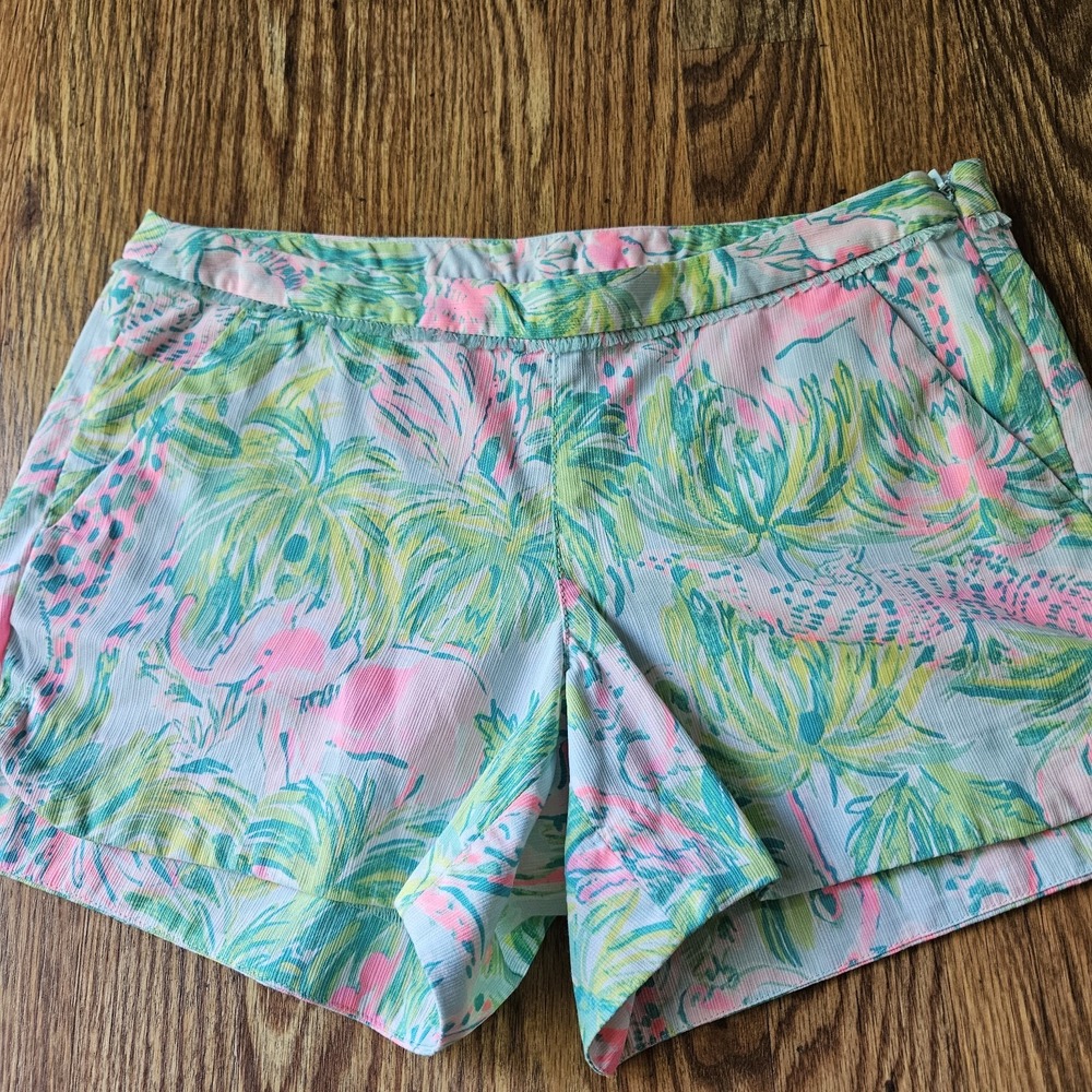 Lilly Pulitzer 2 Callahan Shorts Pink Multi Palm Elephant Tropical Green Giraffe